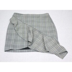 H and M Womens MX 8 Grey Glen Plaid Mini Skirt Asymmetric Ruffle Lined Side Zip